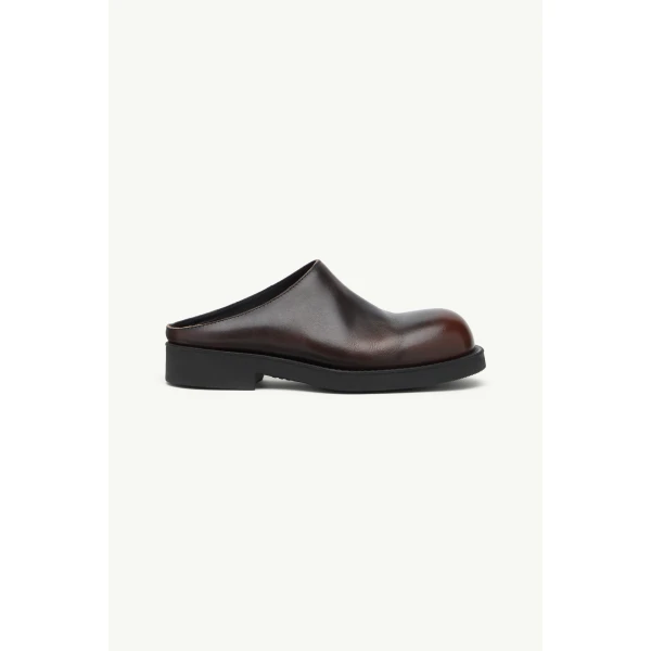 MM6 Maison Margiela Biker Mules in Brushed Leather in Black, view 2 | Mules | Luxury Shoes 