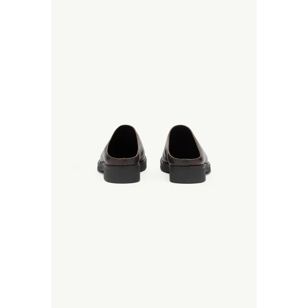 MM6 Maison Margiela Biker Mules in Brushed Leather in Black, view 4 | Mules | Luxury Shoes 