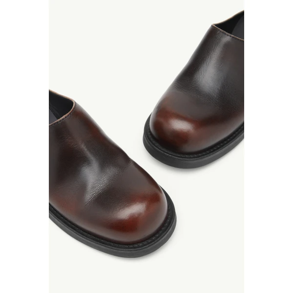 MM6 Maison Margiela Biker Mules in Brushed Leather in Black, view 5 | Mules | Luxury Shoes 