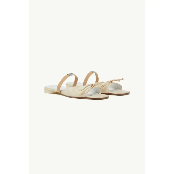 MM6 Maison Margiela Bow-Detailed Leather Slingback Shoes in Alabaster, view 3 | Sandals | Luxury Shoes 