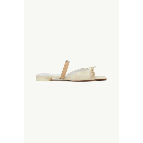 MM6 Maison Margiela Bow-Detailed Leather Slingback Shoes in Alabaster, view 4 | Sandals | Luxury Shoes 