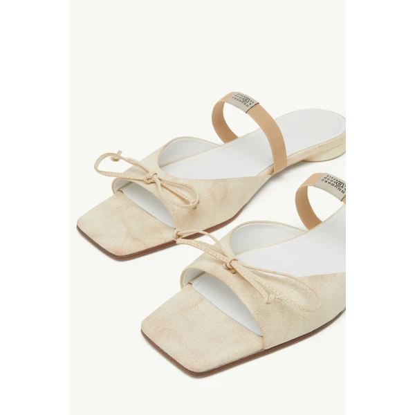 MM6 Maison Margiela Bow-Detailed Leather Slingback Shoes in Alabaster, view 6 | Sandals | Luxury Shoes 