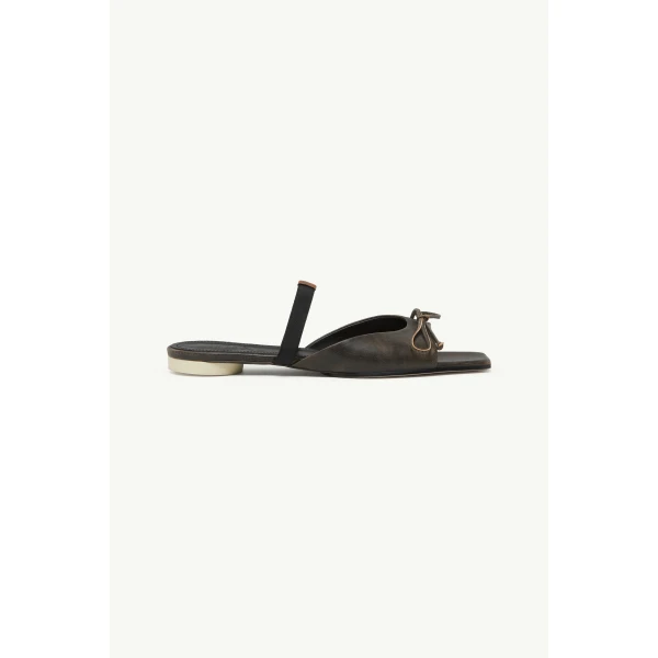 MM6 Maison Margiela Bow-Detailed Leather Slingback Shoes in Brown, view 2 | Sandals | Luxury Shoes 