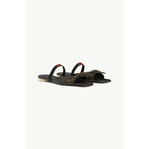 MM6 Maison Margiela Bow-Detailed Leather Slingback Shoes in Brown, view 3 | Sandals | Luxury Shoes 