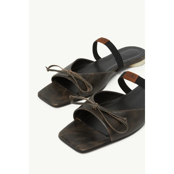 MM6 Maison Margiela Bow-Detailed Leather Slingback Shoes in Brown, view 5 | Sandals | Luxury Shoes 