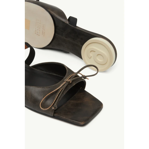 MM6 Maison Margiela Bow-Detailed Leather Slingback Shoes in Brown, view 6 | Sandals | Luxury Shoes 