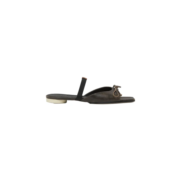 MM6 Maison Margiela Bow-Detailed Leather Slingback Shoes in Brown | Sandals | Luxury Shoes 