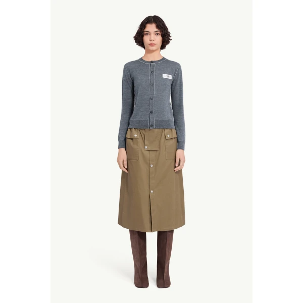 MM6 Maison Margiela Button-Front Wool Blend Knit Cardigan in Grey Melange, view 2 | Cardigan | Luxury Shoes 