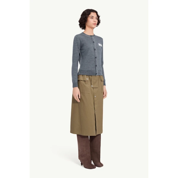 MM6 Maison Margiela Button-Front Wool Blend Knit Cardigan in Grey Melange, view 3 | Cardigan | Luxury Shoes 