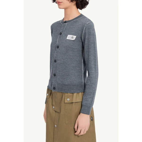 MM6 Maison Margiela Button-Front Wool Blend Knit Cardigan in Grey Melange, view 5 | Cardigan | Luxury Shoes 