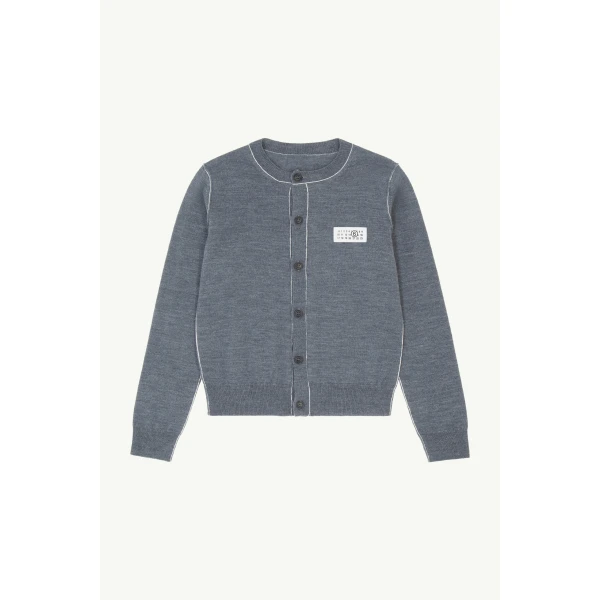 MM6 Maison Margiela Button-Front Wool Blend Knit Cardigan in Grey Melange, view 6 | Cardigan | Luxury Shoes 