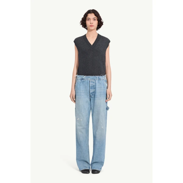 MM6 Maison Margiela Carpenter Wide-Leg Jeans in Blue, view 2 | Denim | Luxury Shoes 
