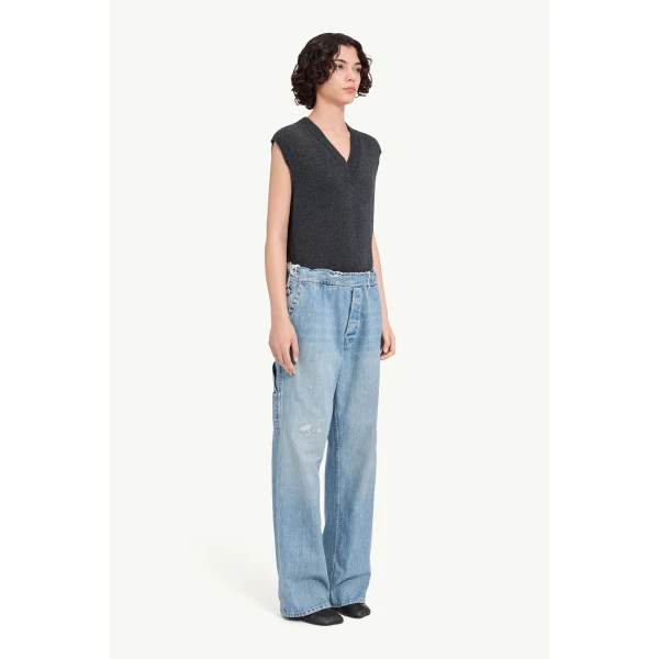 MM6 Maison Margiela Carpenter Wide-Leg Jeans in Blue, view 3 | Denim | Luxury Shoes 