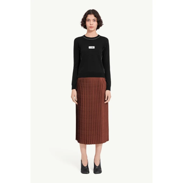 MM6 Maison Margiela Contrast-Trimmed Wool Blend Knit Jumper in Black, view 2 | Sweaters | Luxury Shoes 