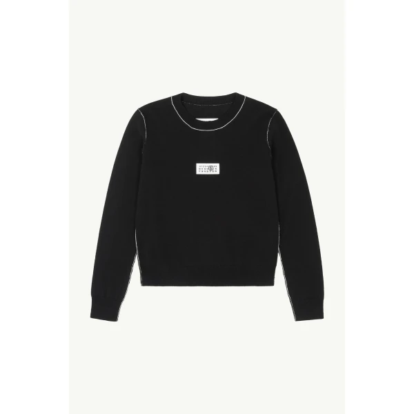 MM6 Maison Margiela Contrast-Trimmed Wool Blend Knit Jumper in Black, view 6 | Sweaters | Luxury Shoes 