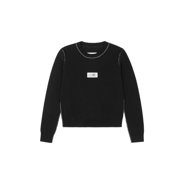 MM6 Maison Margiela Contrast-Trimmed Wool Blend Knit Jumper in Black | Sweaters | Luxury Shoes 