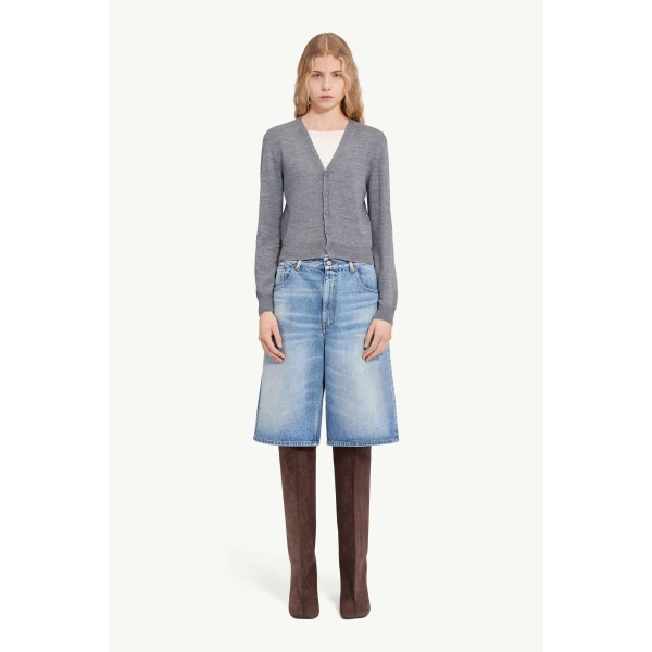 MM6 Maison Margiela Cotton Cardigan in Grey Melange, view 2 | Cardigan | Luxury Shoes 