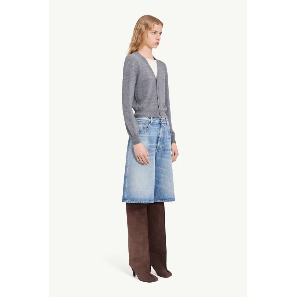 MM6 Maison Margiela Cotton Cardigan in Grey Melange, view 3 | Cardigan | Luxury Shoes 