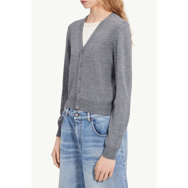 MM6 Maison Margiela Cotton Cardigan in Grey Melange, view 5 | Cardigan | Luxury Shoes 