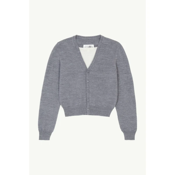 MM6 Maison Margiela Cotton Cardigan in Grey Melange, view 6 | Cardigan | Luxury Shoes 