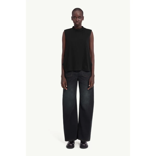 MM6 Maison Margiela Cotton Jersey Sleeveless Top in Black, view 2 | Sleeveless | Luxury Shoes 