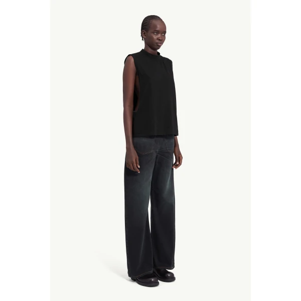 MM6 Maison Margiela Cotton Jersey Sleeveless Top in Black, view 3 | Sleeveless | Luxury Shoes 