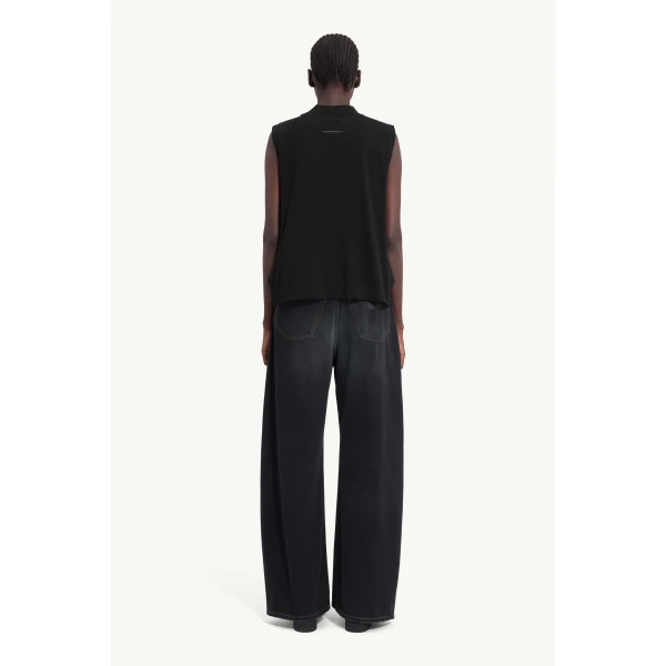 MM6 Maison Margiela Cotton Jersey Sleeveless Top in Black, view 4 | Sleeveless | Luxury Shoes 