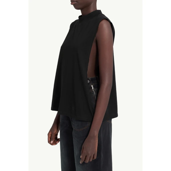 MM6 Maison Margiela Cotton Jersey Sleeveless Top in Black, view 5 | Sleeveless | Luxury Shoes 