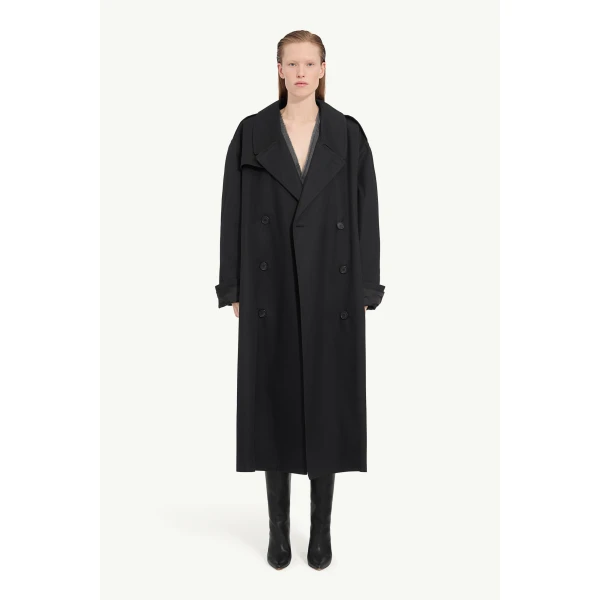 MM6 Maison Margiela Cotton Trench Coat in Black, view 2 | Trench Coat | Luxury Shoes 