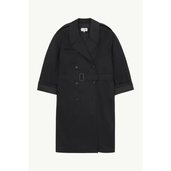 MM6 Maison Margiela Cotton Trench Coat in Black, view 6 | Trench Coat | Luxury Shoes 