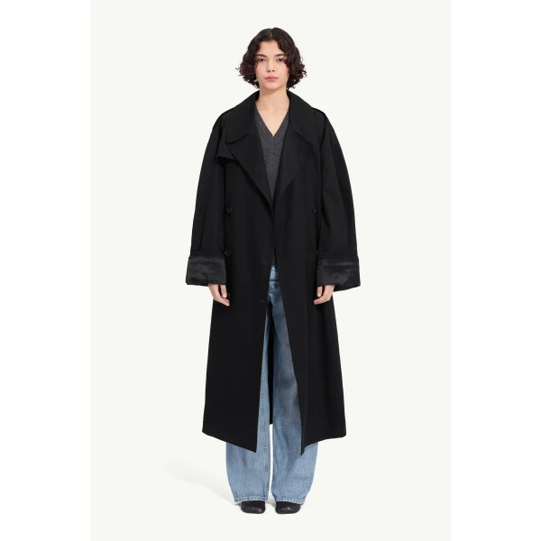 MM6 Maison Margiela Cotton Twill Trench Coat in Black, view 2 | Trench Coat | Luxury Shoes 