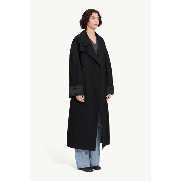 MM6 Maison Margiela Cotton Twill Trench Coat in Black, view 3 | Trench Coat | Luxury Shoes 