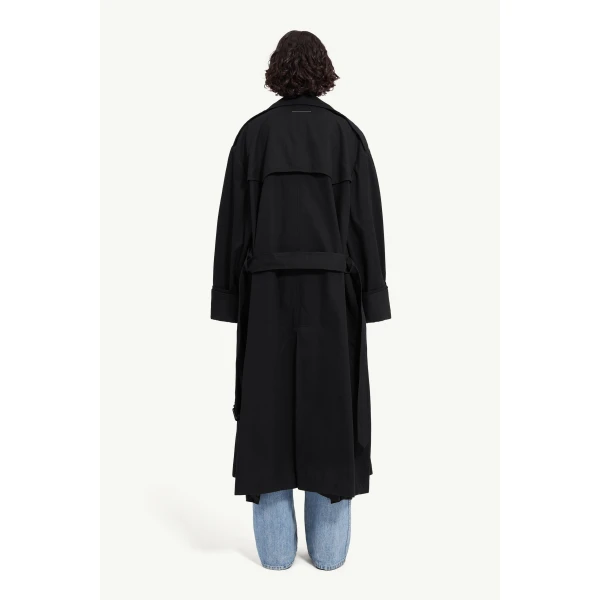 MM6 Maison Margiela Cotton Twill Trench Coat in Black, view 4 | Trench Coat | Luxury Shoes 