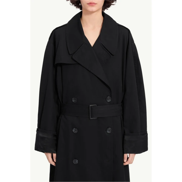 MM6 Maison Margiela Cotton Twill Trench Coat in Black, view 5 | Trench Coat | Luxury Shoes 