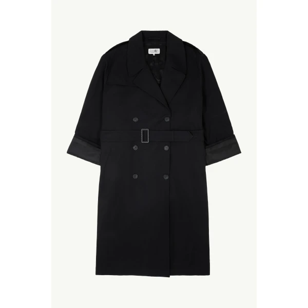MM6 Maison Margiela Cotton Twill Trench Coat in Black, view 6 | Trench Coat | Luxury Shoes 