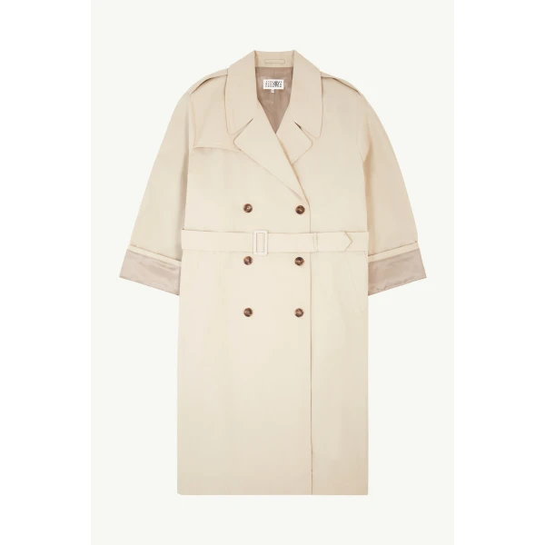 MM6 Maison Margiela Cotton Twill Trench Coat in Ecru, view 6 | Trench Coat | Luxury Shoes 