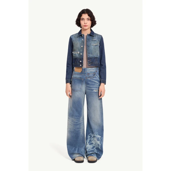 MM6 Maison Margiela Cropped Denim Jacket in Blue, view 2 | Denim | Luxury Shoes 