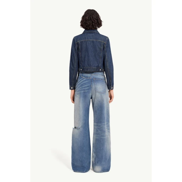 MM6 Maison Margiela Cropped Denim Jacket in Blue, view 4 | Denim | Luxury Shoes 