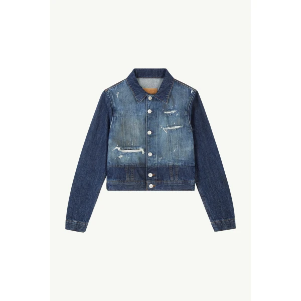 MM6 Maison Margiela Cropped Denim Jacket in Blue, view 6 | Denim | Luxury Shoes 