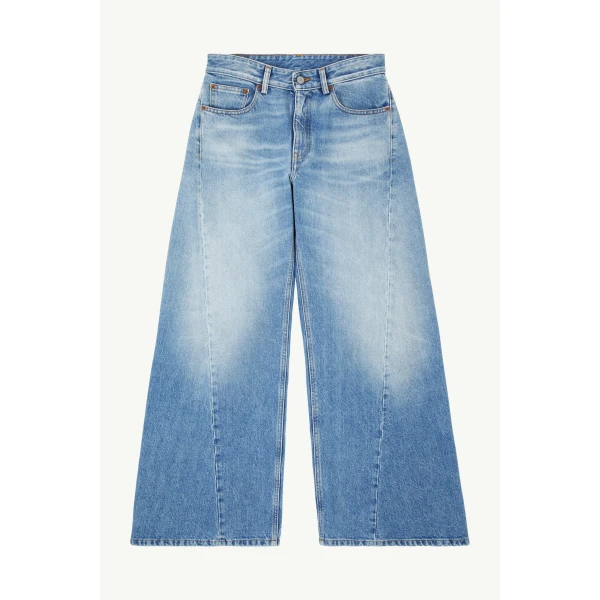 MM6 Maison Margiela Curved-Seam Wide-Leg Jeans in Blue, view 6 | Denim | Luxury Shoes 