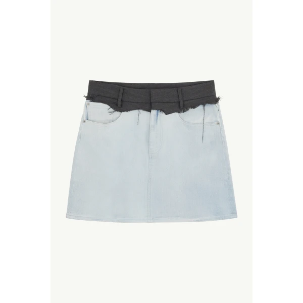 MM6 Maison Margiela Denim Mini Skirt in Light Blue, view 6 | Denim Skirts | Luxury Shoes 