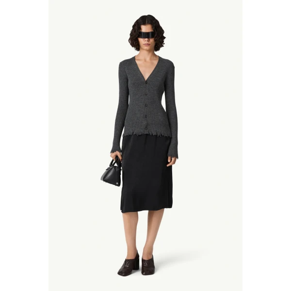MM6 Maison Margiela Distressed Hem Knit Cardigan in Dark Grey, view 2 | Cardigan | Luxury Shoes 
