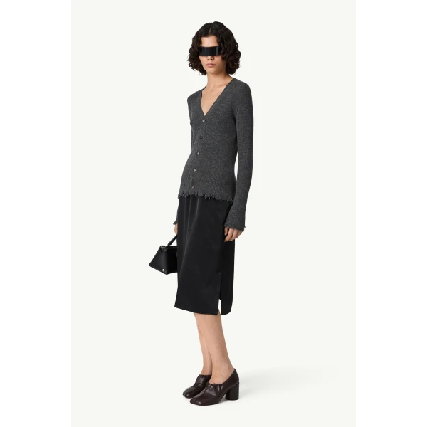 MM6 Maison Margiela Distressed Hem Knit Cardigan in Dark Grey, view 3 | Cardigan | Luxury Shoes 