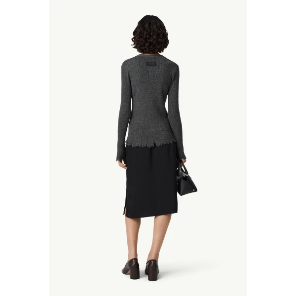 MM6 Maison Margiela Distressed Hem Knit Cardigan in Dark Grey, view 4 | Cardigan | Luxury Shoes 