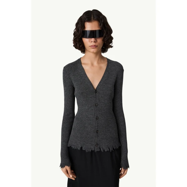 MM6 Maison Margiela Distressed Hem Knit Cardigan in Dark Grey, view 5 | Cardigan | Luxury Shoes 