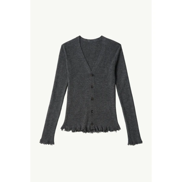 MM6 Maison Margiela Distressed Hem Knit Cardigan in Dark Grey, view 6 | Cardigan | Luxury Shoes 