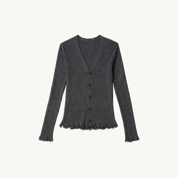Distressed Hem Knit Cardigan in Dark Grey