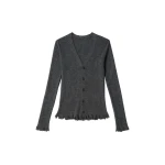 MM6 Maison Margiela Distressed Hem Knit Cardigan in Dark Grey | Cardigan | Luxury Shoes 