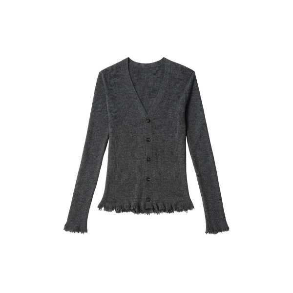 MM6 Maison Margiela Distressed Hem Knit Cardigan in Dark Grey | Cardigan | Luxury Shoes 
