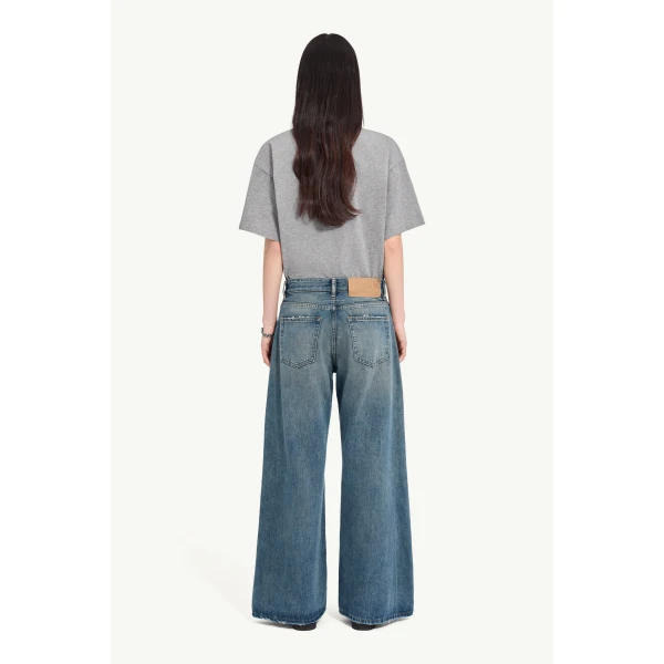 MM6 Maison Margiela Distressed Wide-Leg Jeans in Dark Blue, view 4 | Denim | Luxury Shoes 
